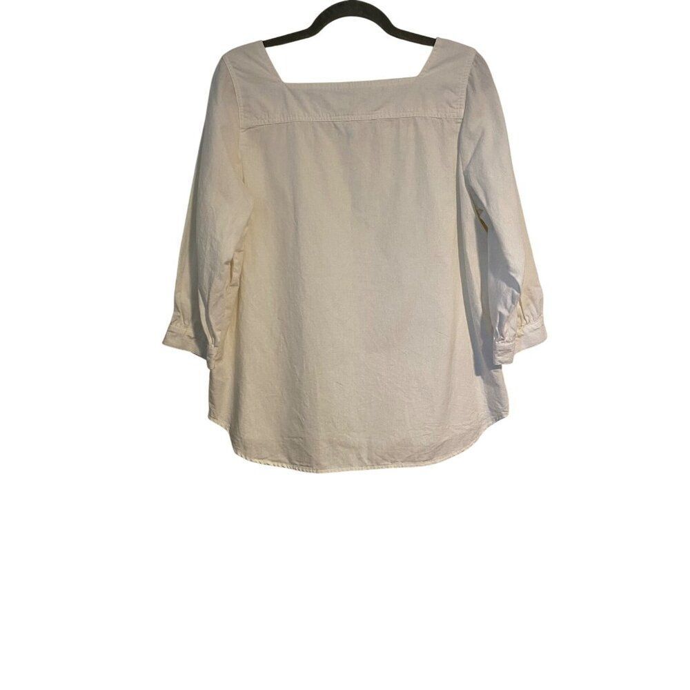 Time & Tru Women White Tunic Linen Blend Square Neck M Beach Coastal Grandma - Picture 2 of 12